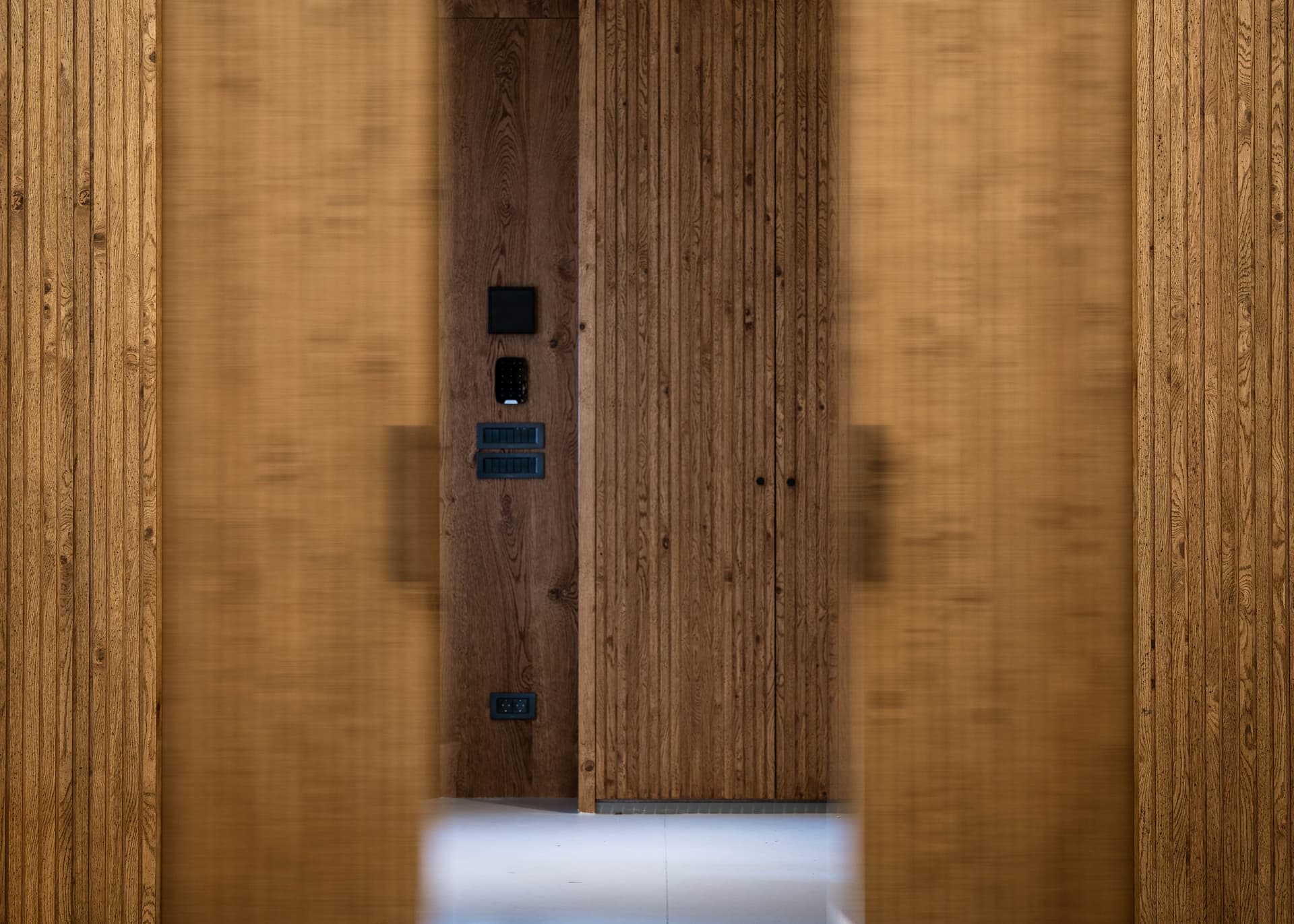 Detail of a slatted wooden door